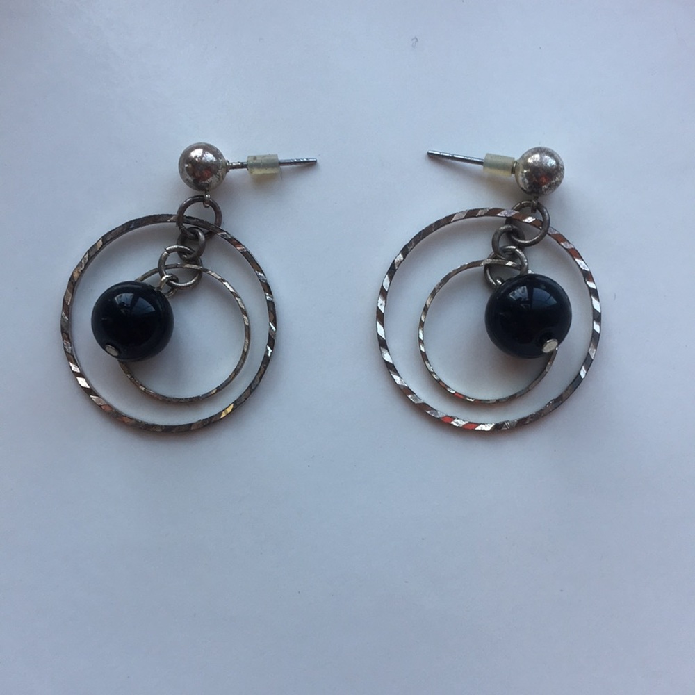 Silver and Black Hoop Earrings